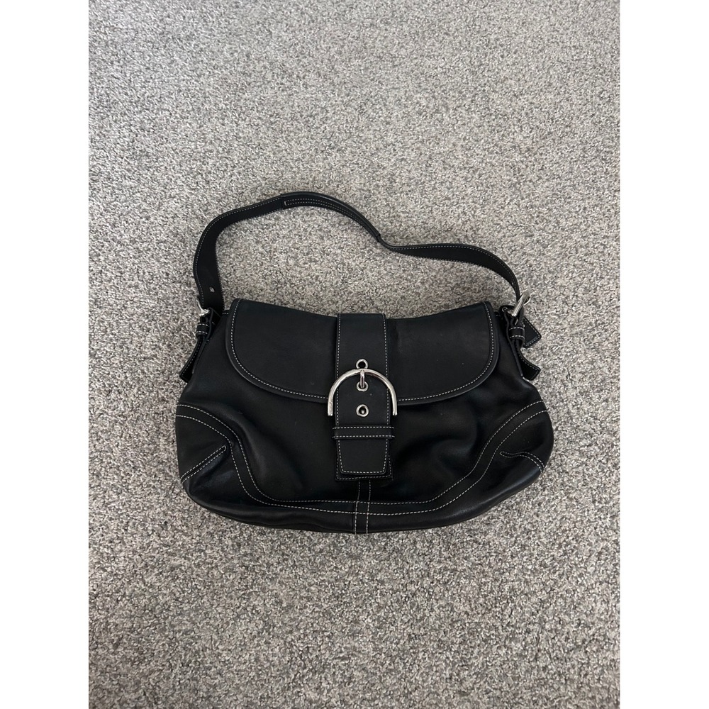 Y2K VTG Coach Soho Black Leather Buckle Flap Shoulder Bag 9248 Contrast‎ Stitch